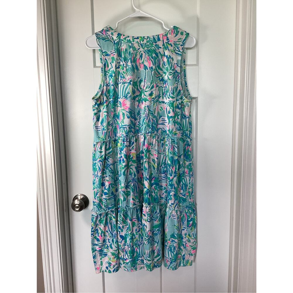 Lilly Pulitzer Blue green Large Lorian Sleeveless Ruffle Dress vacation resort - Picture 6 of 10